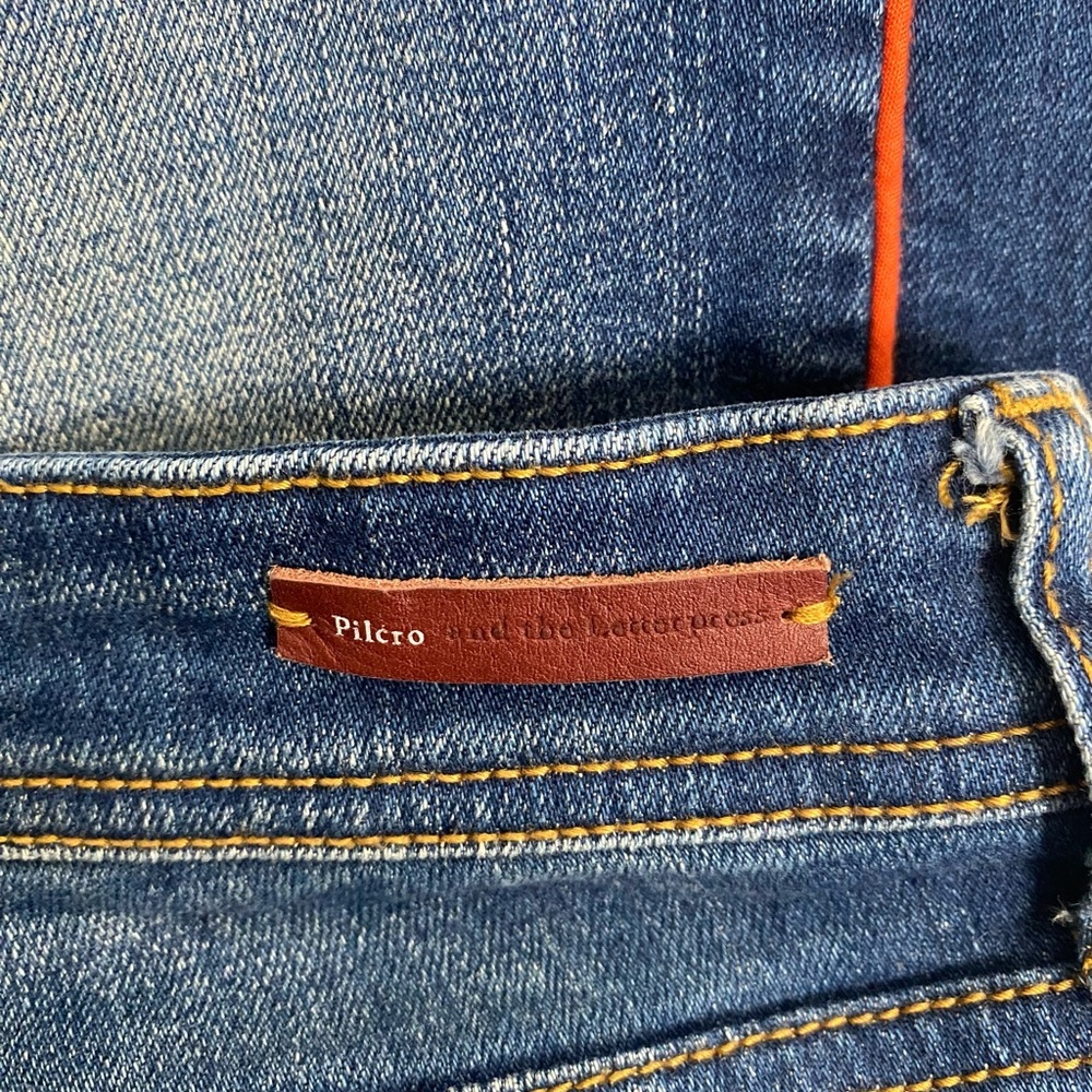 Pilcro and the Letterpress Relaxed Straight Blue Jeans with Orange Trim - Picture 11 of 13